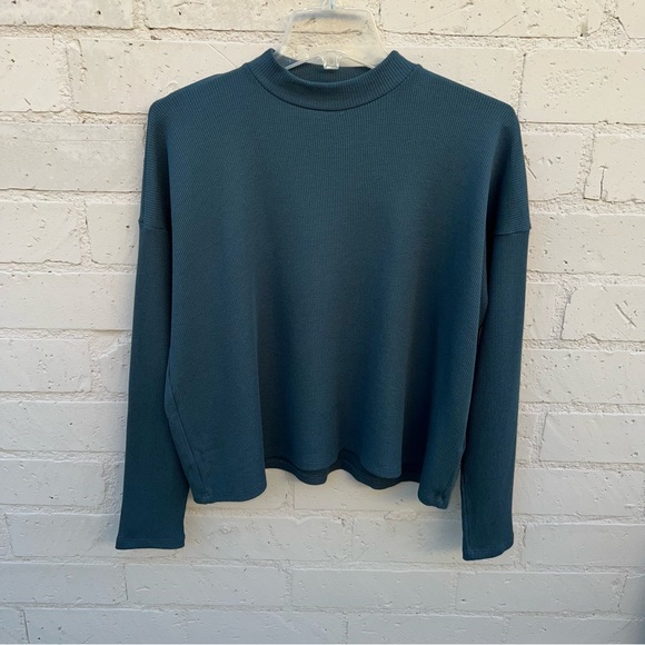 Eileen Fisher Cozy Waffle Knit Mock Neck Box-Top - Picture 5 of 17
